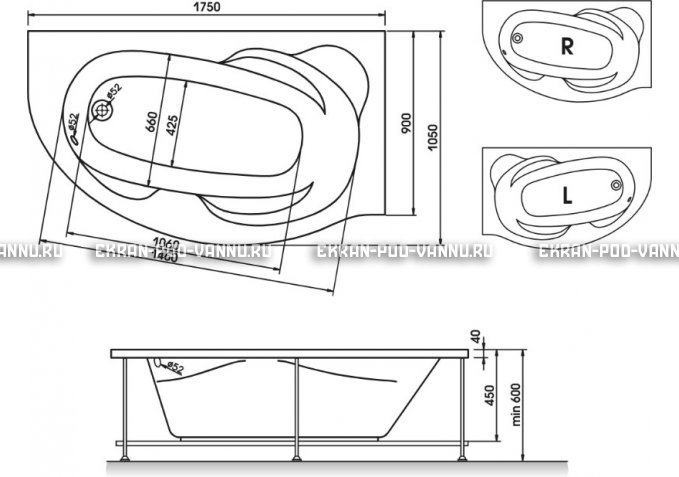 Акриловая ванна Relisan Liliya 175x90 – купить по цене 24570 руб. в интернет-магазине в городе Астрахань картинка 3