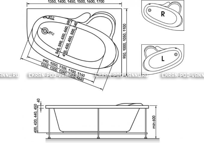 Акриловая ванна Relisan Ariadna 150x110 – купить по цене 24690 руб. в интернет-магазине в городе Астрахань картинка 3