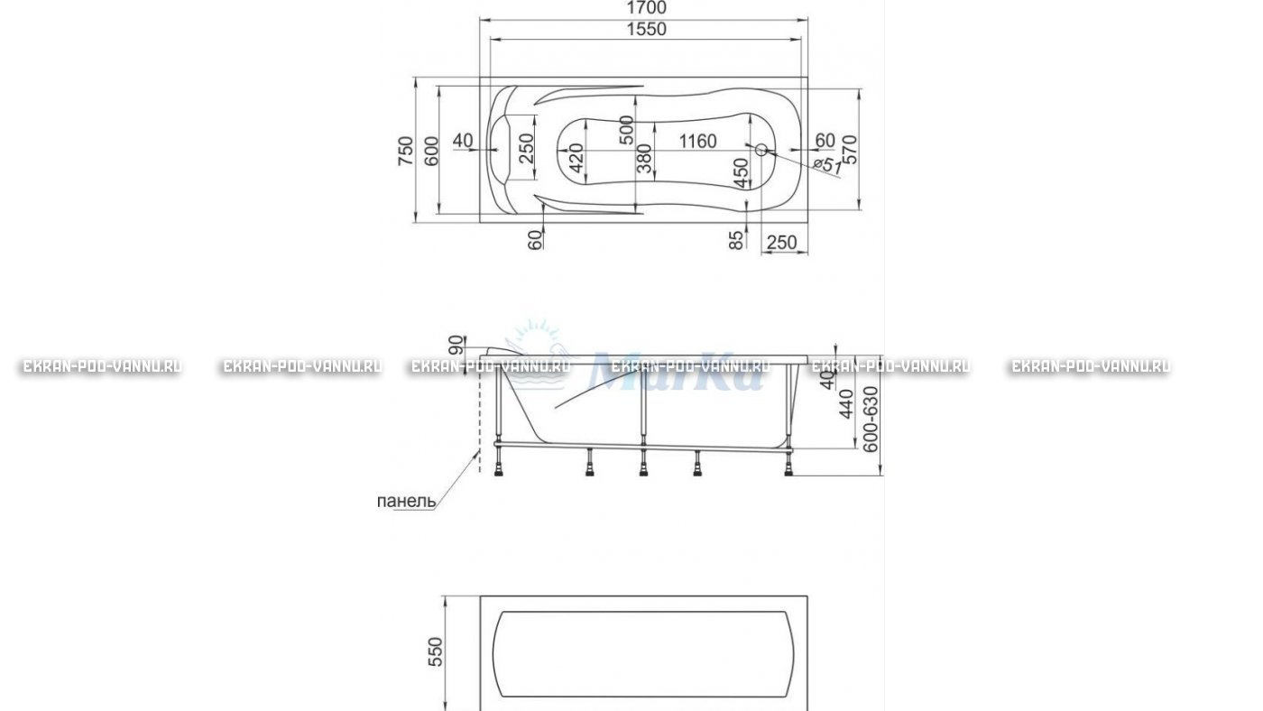 Акриловая ванна 1MarKa Calypso 170x75 – купить по цене 13950 руб. в интернет-магазине в городе Астрахань картинка 22