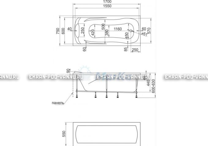 Акриловая ванна 1MarKa Calypso 170x75 – купить по цене 13950 руб. в интернет-магазине в городе Астрахань картинка 7