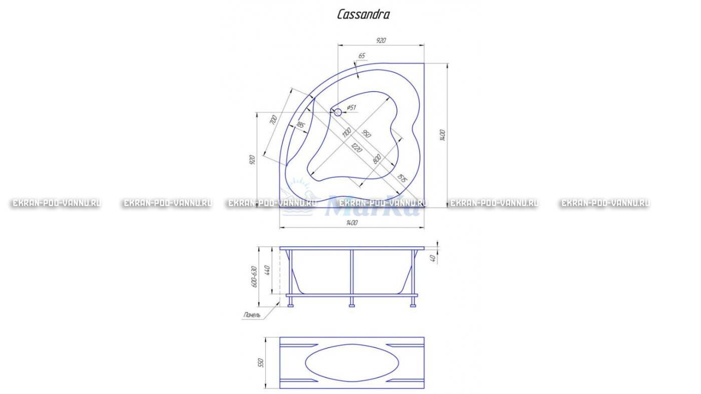 Акриловая ванна 1MarKa Cassandra 140x140 – купить по цене 18620 руб. в интернет-магазине в городе Астрахань картинка 19