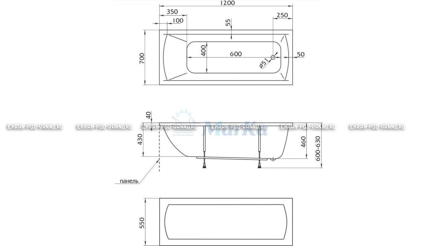 Акриловая ванна 1MarKa Modern 120x70 – купить по цене 7600 руб. в интернет-магазине в городе Астрахань картинка 13