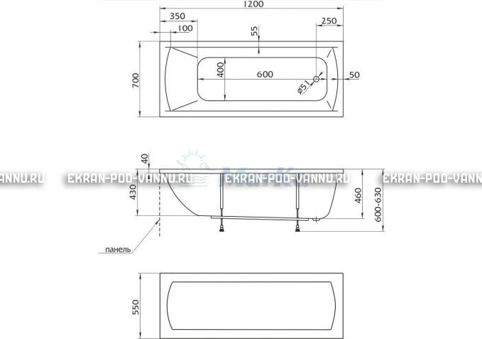 Акриловая ванна 1MarKa Modern 120x70 – купить по цене 7600 руб. в интернет-магазине в городе Астрахань картинка 4