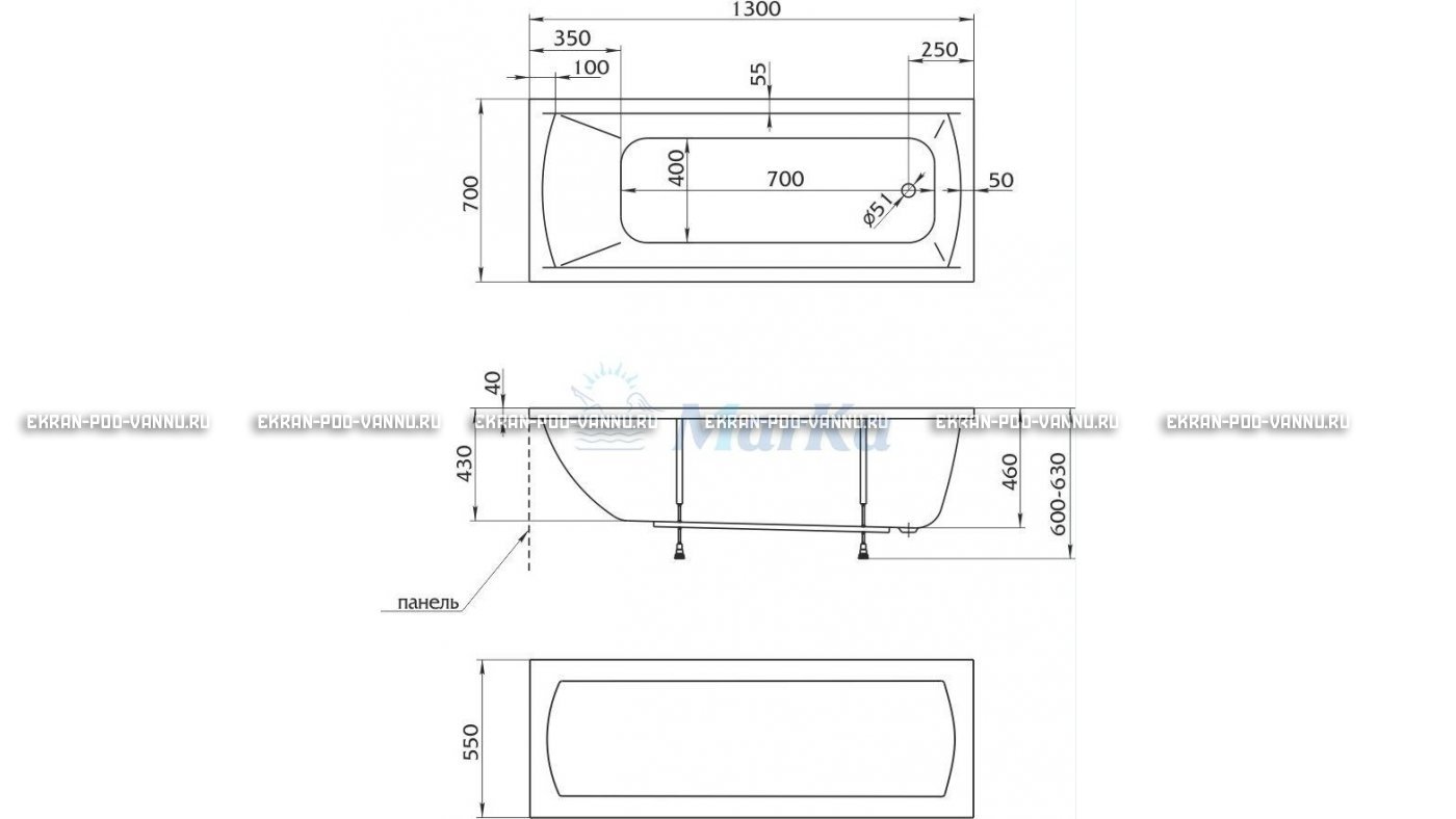 Акриловая ванна 1MarKa Modern 130x70 – купить по цене 8620 руб. в интернет-магазине в городе Астрахань картинка 16