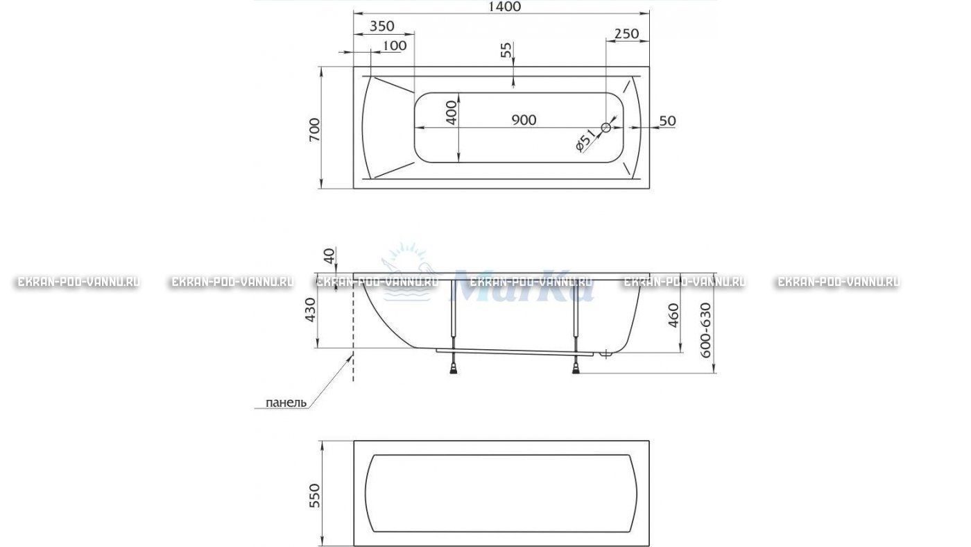 Акриловая ванна 1MarKa Modern 140x70 – купить по цене 8910 руб. в интернет-магазине в городе Астрахань картинка 16