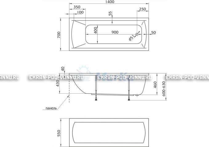 Акриловая ванна 1MarKa Modern 140x70 – купить по цене 8910 руб. в интернет-магазине в городе Астрахань картинка 5
