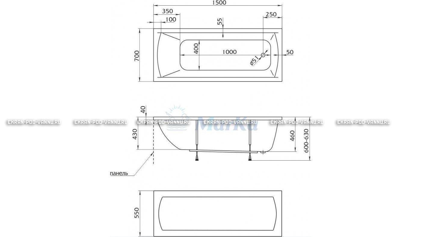 Акриловая ванна 1MarKa Modern 150x70 – купить по цене 9210 руб. в интернет-магазине в городе Астрахань картинка 13