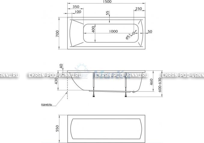 Акриловая ванна 1MarKa Modern 150x70 – купить по цене 9210 руб. в интернет-магазине в городе Астрахань картинка 4