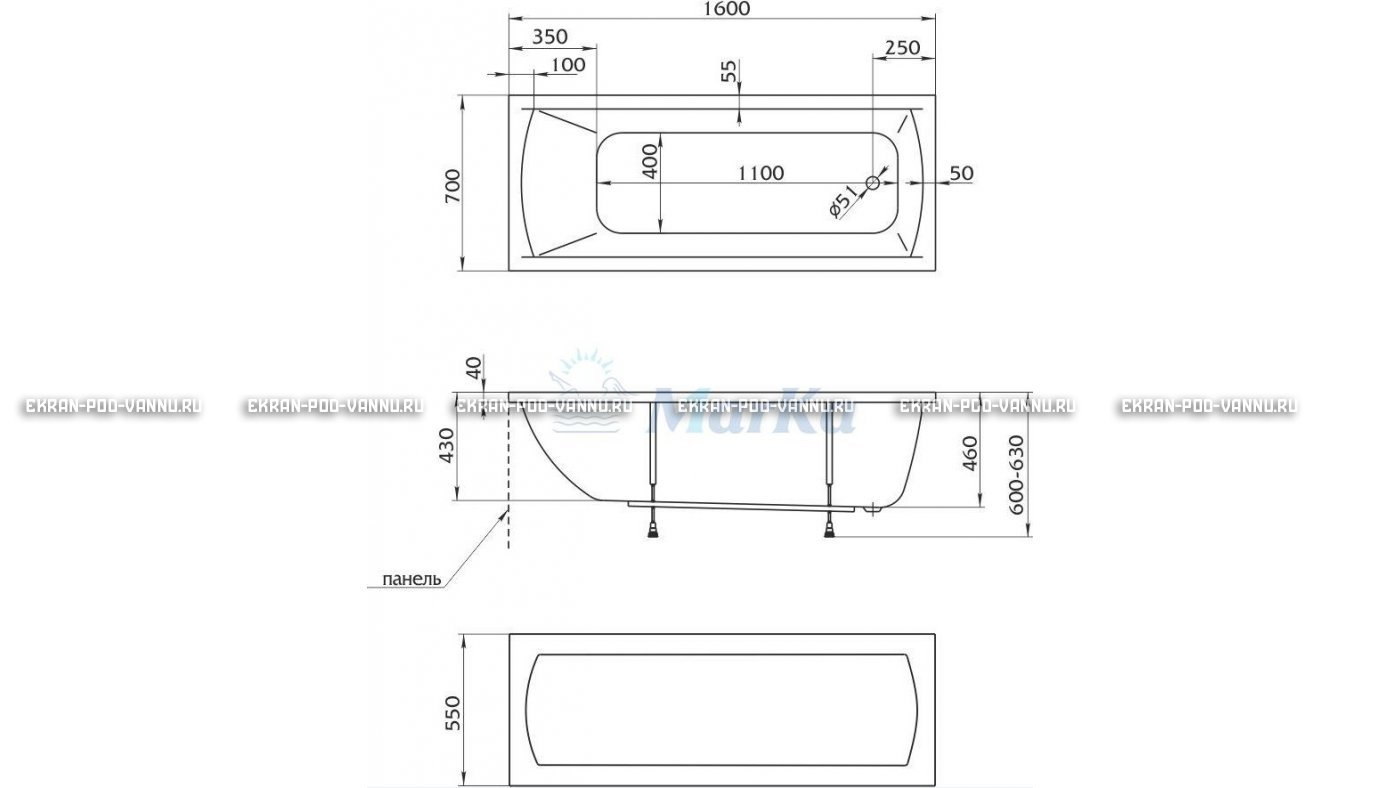 Акриловая ванна 1MarKa Modern 160x70 – купить по цене 9410 руб. в интернет-магазине в городе Астрахань картинка 16