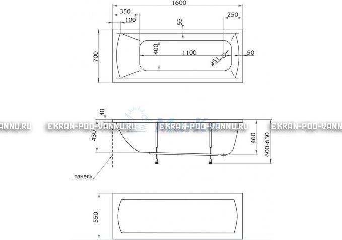 Акриловая ванна 1MarKa Modern 160x70 – купить по цене 9410 руб. в интернет-магазине в городе Астрахань картинка 5