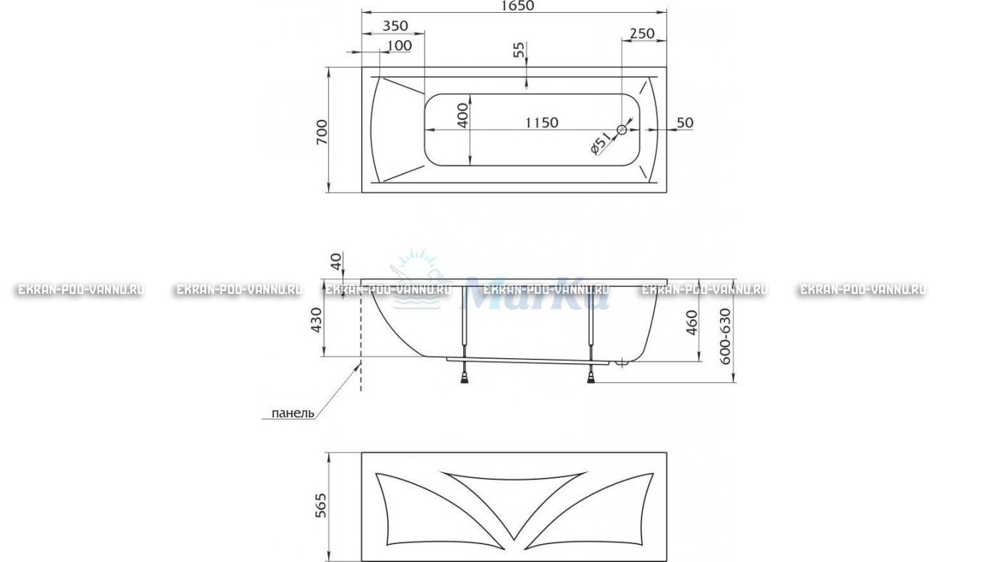 Акриловая ванна 1MarKa Modern 165x70 – купить по цене 9810 руб. в интернет-магазине в городе Астрахань картинка 16