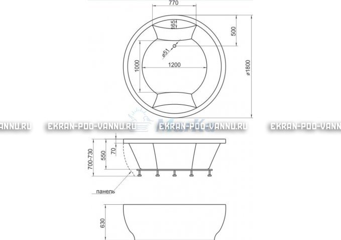 Акриловая ванна 1MarKa Omega 180x180  – купить по цене 42450 руб. в интернет-магазине в городе Астрахань картинка 4