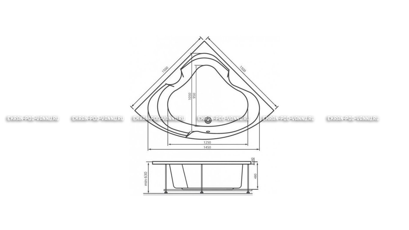 Акриловая ванна Vayer Kaliope 150x150 – купить по цене 42550 руб. в интернет-магазине в городе Астрахань картинка 16