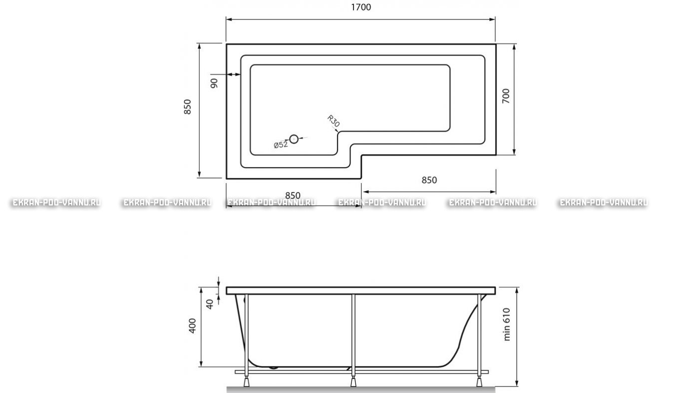 Акриловая ванна Vayer Options 170х70/85 – купить по цене 24110 руб. в интернет-магазине в городе Астрахань картинка 13