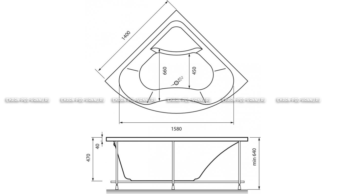 Акриловая ванна Vayer Persefona 140x140 – купить по цене 25230 руб. в интернет-магазине в городе Астрахань картинка 15