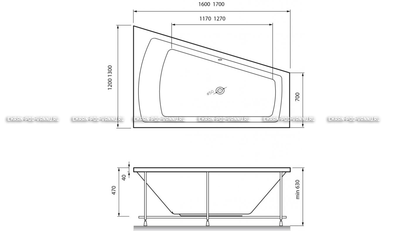 Акриловая ванна Vayer Trinitiy 170x130 – купить по цене 32590 руб. в интернет-магазине в городе Астрахань картинка 13