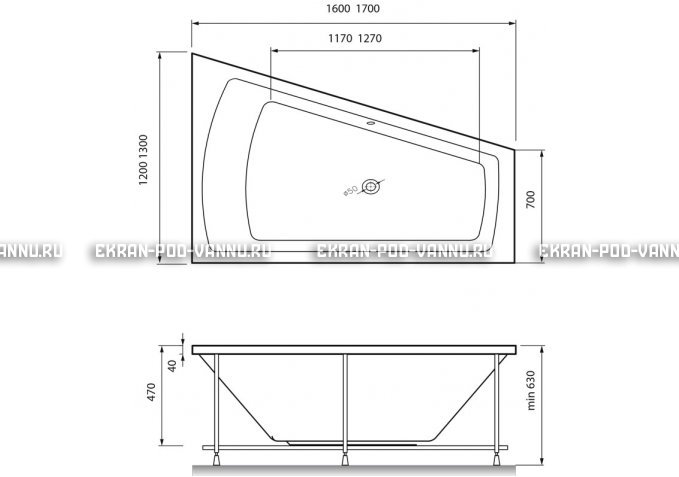 Акриловая ванна Vayer Trinitiy 170x130 – купить по цене 32590 руб. в интернет-магазине в городе Астрахань картинка 4